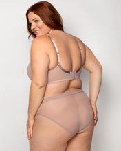 Load image into Gallery viewer, Curvy Couture Plunge Moulded Sheer Mesh T-Shirt Bra (Bark Nude)