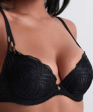 Load image into Gallery viewer, Aubade Vibes Moulded Plunge Push-Up Underwire Bra (Black and Pearl)