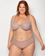 Load image into Gallery viewer, Curvy Couture Plunge Moulded Sheer Mesh T-Shirt Bra (Bark Nude)