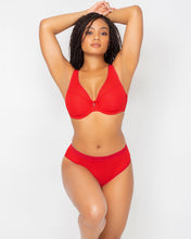 Load image into Gallery viewer, Curvy Couture Plunge Moulded Sheer Mesh T-Shirt Bra (Diva Red)