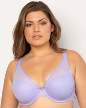 Load image into Gallery viewer, Curvy Couture Plunge Moulded Sheer Mesh T-Shirt Bra (Lavender Mist)