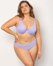 Load image into Gallery viewer, Curvy Couture Plunge Moulded Sheer Mesh T-Shirt Bra (Lavender Mist)