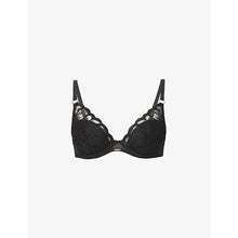 Load image into Gallery viewer, Chantelle Fleurs Plunge Stretch Lace Lightly Lined Underwire Bra (Soft Rose, Black)