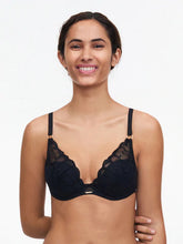 Load image into Gallery viewer, Chantelle Fleurs Plunge Stretch Lace Lightly Lined Underwire Bra (Soft Rose, Black)