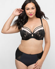 Load image into Gallery viewer, Curvy Couture Tulip Strappy Black + Rose Lace Push Up Underwire Bra