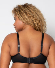 Load image into Gallery viewer, Curvy Couture Plunge Moulded Sheer Mesh T-Shirt Bra (Black + Leopard)