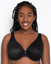 Load image into Gallery viewer, Curvy Couture Plunge Moulded Sheer Mesh T-Shirt Bra (Black + Leopard)