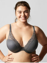 Load image into Gallery viewer, Passionata Brooklyn Lace Foam Lined Plunge Gris Intense Underwire Bra
