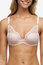Load image into Gallery viewer, Chantelle Fleurs Plunge Stretch Lace Lightly Lined Underwire Bra (Soft Rose, Black)