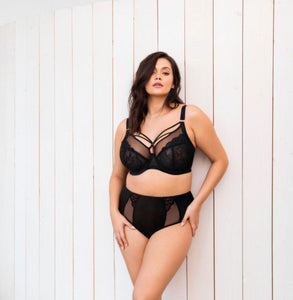 Elomi Brianna Black + White Full Cup Plunge Strings Underwire Unlined Bra