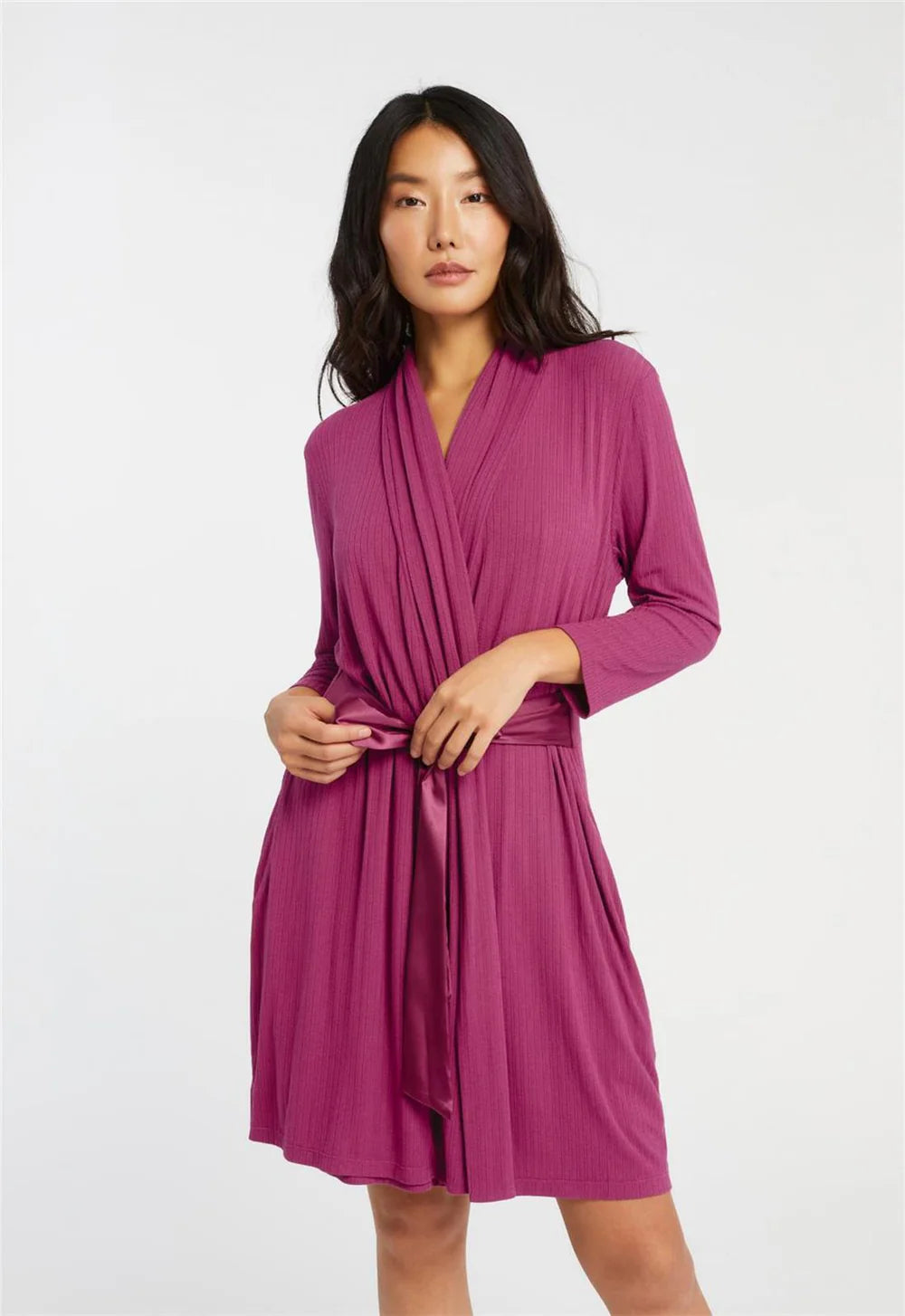 Fleur't Iconic Tie Robe Cranberry Pointelle