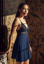 Load image into Gallery viewer, Fleur&#39;t Botanical Flirty Chemise Set (Empire Blue)
