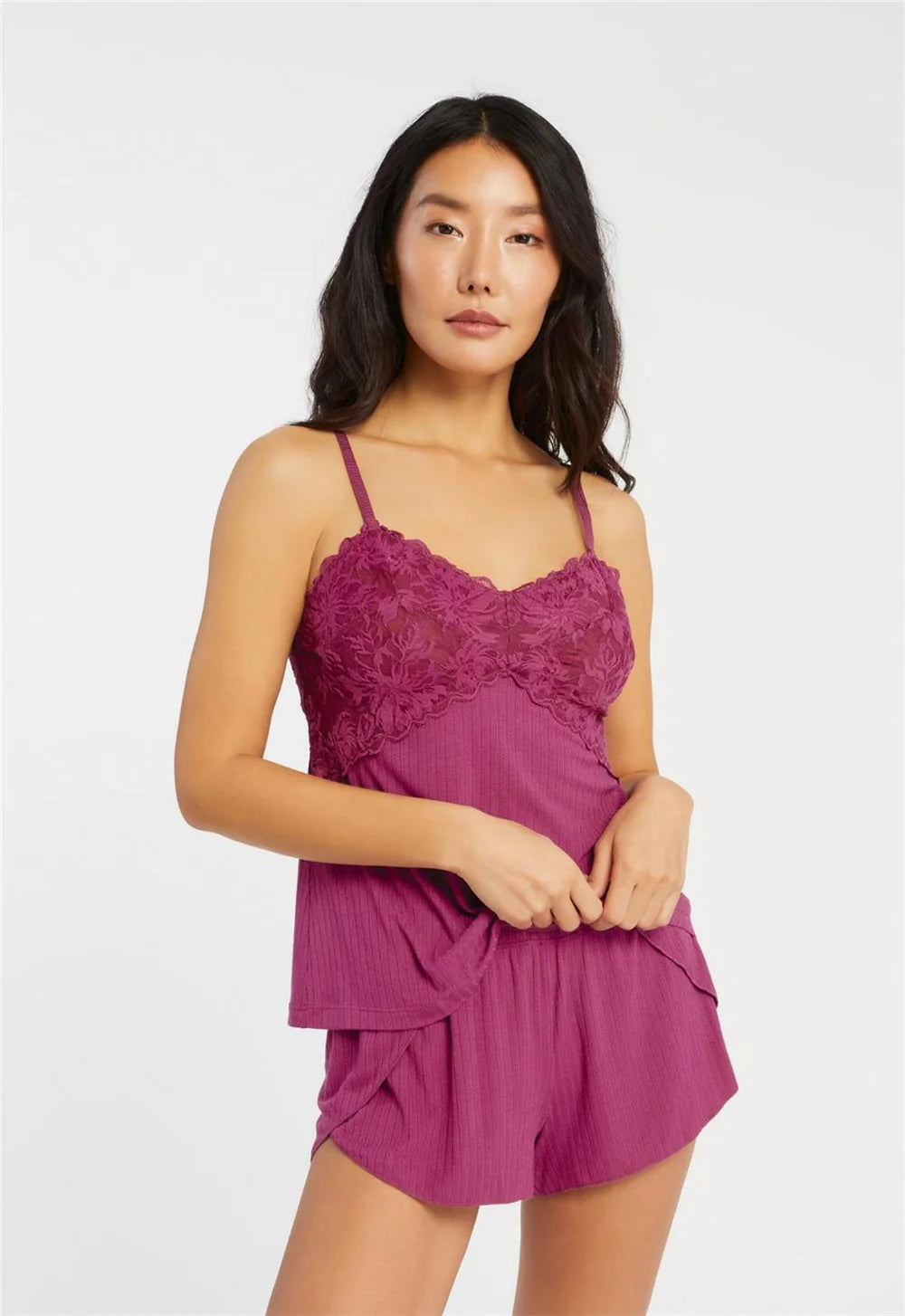 Fleur't Whisper Pointelle Cami and Short Set (Cranberry)