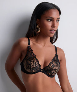 Aubade Vibes Triangle Plunge Underwire Bra (Black and Pearl)