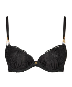 Aubade Vibes Moulded Plunge Push-Up Underwire Bra (Black and Pearl)