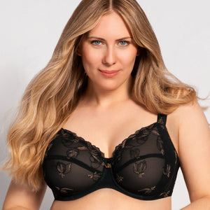 Ulla "Ulla" Full Coverage Embroidery Underwire Bra (Black) G-I Cup