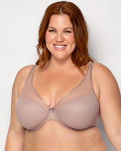 Curvy Couture Plunge Moulded Sheer Mesh T-Shirt Bra (Bark Nude)