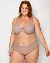 Load image into Gallery viewer, Curvy Couture Plunge Moulded Sheer Mesh T-Shirt Bra (Bark Nude)
