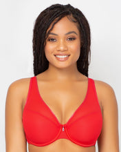 Load image into Gallery viewer, Curvy Couture FW21 Diva Red Plunge Moulded Sheer Mesh T-Shirt Bra
