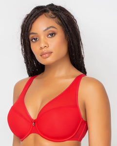 Curvy Couture FW21 Diva Red Plunge Moulded Sheer Mesh T-Shirt Bra