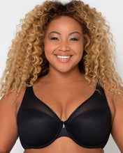 Load image into Gallery viewer, Curvy Couture Black + Leopard Plunge Moulded Sheer Mesh T-Shirt Bra
