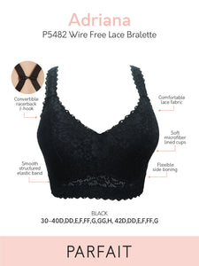 Parfait Adriana Bra Sized Lace Non-Underwire J-Hook Bralette (Black + Pearl White)