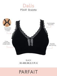 Parfait Dalis Bra Sized Non-Underwire Modal & Lace J-Hook Bralette (Black)