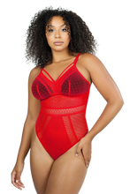 Load image into Gallery viewer, Parfait Mia Dot Strappy Wireless Padded Thong Bodysuit (Black + Bright Pink + Racing Red)
