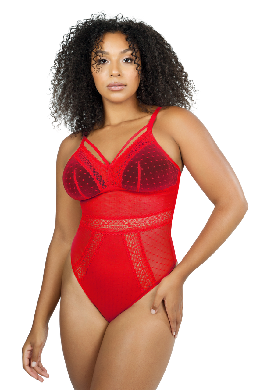 Parfait Mia Dot Strappy Wireless Padded Thong Bodysuit (Racing Red)