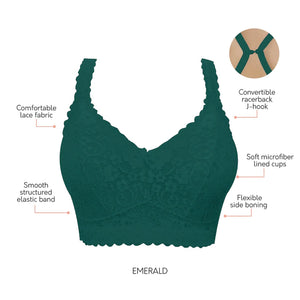 Parfait Adriana Bra Sized Lace Non-Underwire J-Hook  Bralette (Emerald)