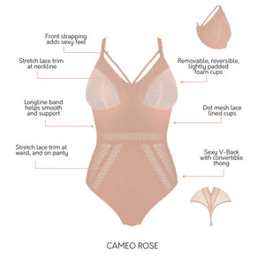 Parfait Mia Dot Strappy Wireless Padded Thong Bodysuit (Cameo Rose)