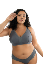 Load image into Gallery viewer, Parfait Dalis Bra Sized Non-Underwire Modal &amp; Lace J-Hook Bralette (Charcoal)
